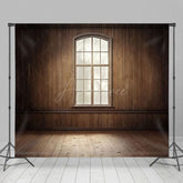 Aperturee - Aperturee Dim Vintage Brown Wood Cabin Window Photo Backdrop